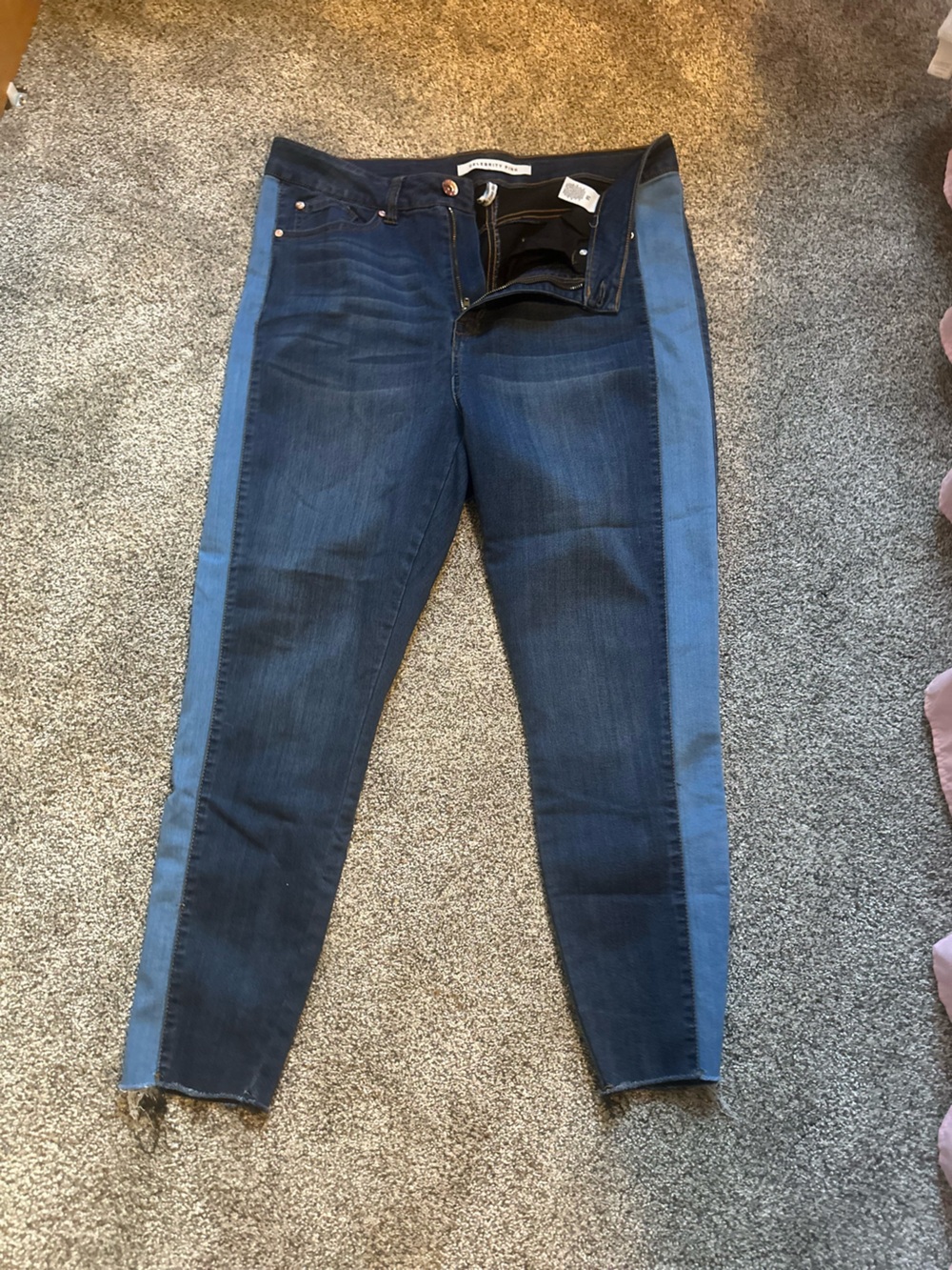 Celebrity Pink Dark Blue Skinny Jeans with Light Blue Side Panels
